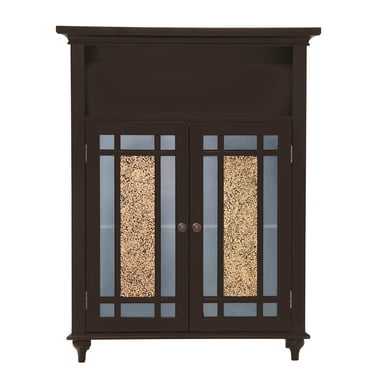 Teamson Home Wooden Bathroom Floor Accent Cabinet Glass Doors Espresso ELG-534