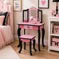thumbnail image 1 of Teamson Kids Gisele Wooden Play Vanity Set with Tri-Fold Mirror, Storage Drawer, Matching Stool and Kids Makeup Table for Ages 3+, Pink & Black, 1 of 10
