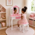 thumbnail image 1 of Teamson Kids Gisele Wooden Play Vanity Set with Tri-Fold Mirror, Storage Drawer, Matching Stool and Kids Makeup Table for Ages 3+, Pink & White, 1 of 10