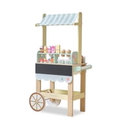 Teamson Kids Jolly Pals Wooden Ice Cream Stand with 33 Accessories, Chalkboard, Built-In Storage and Rolling Wheels for Pretend Play
