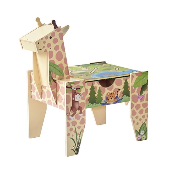 Teamson Kids Jungle Giraffe Kids Activity Table with Blocks, Track & 24-Piece Set