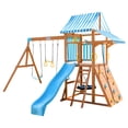 thumbnail image 1 of Teamson Kids Everett Plus Swing Set Playset with Platform & Rock Wall, Brown, 1 of 15