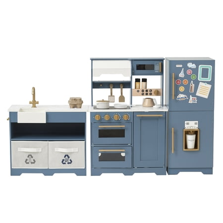 Teamson Kids Little Chef Atlanta Modular Wooden Play Kitchen with Ice Maker, Magnetic Fridge & 17 Accessories
