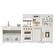 Play Kitchen for Kids   Teamson Little Chef Atlanta Modular Wooden Toy Kitchen with 17 Accessories, White and Gold