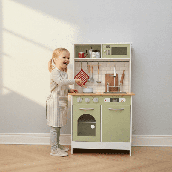 Teamson Kids Little Chef Boston Modern Kids Play Kitchen with Oven, Microwave & Accessories