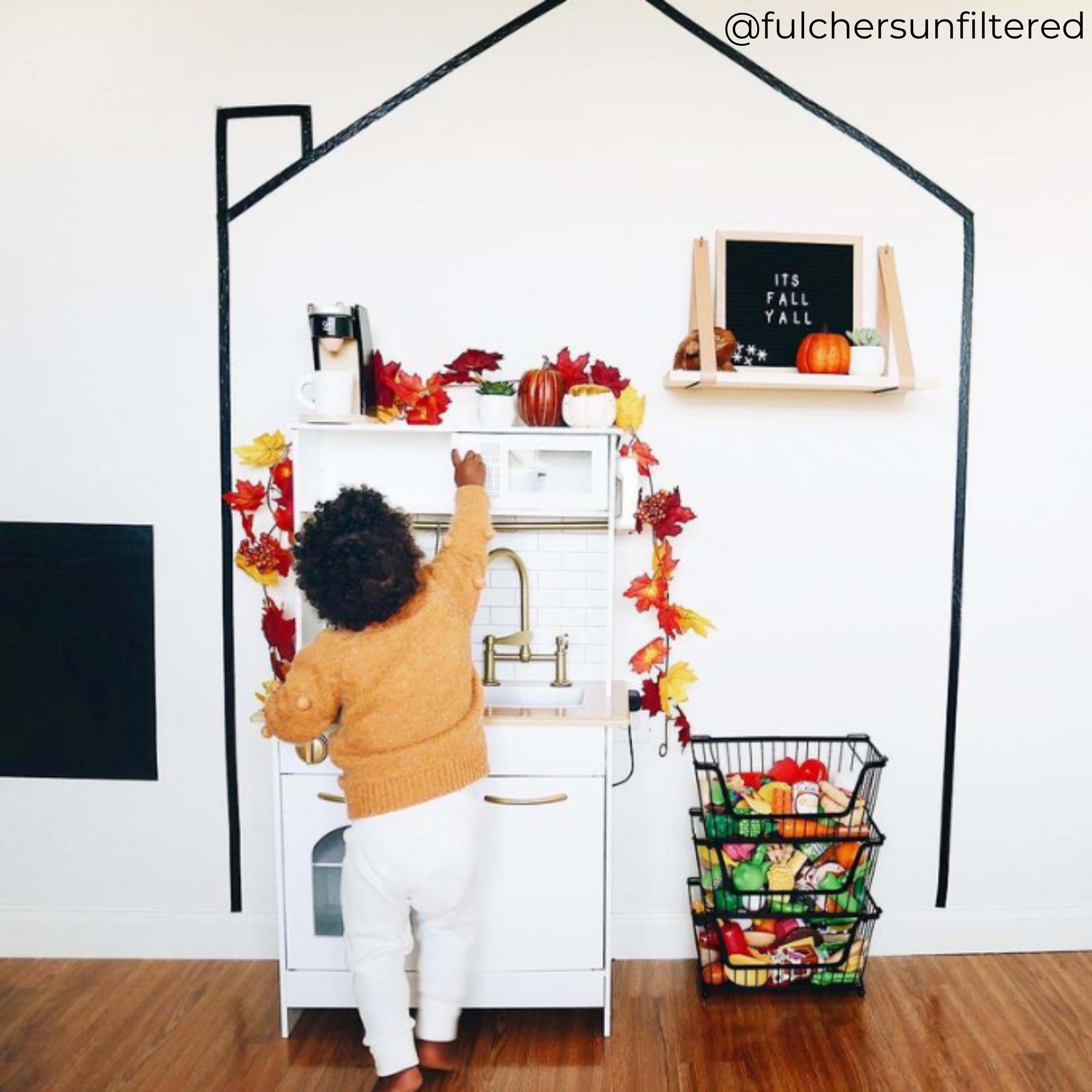 White and Gold Wooden Play Kitchen with Accessories