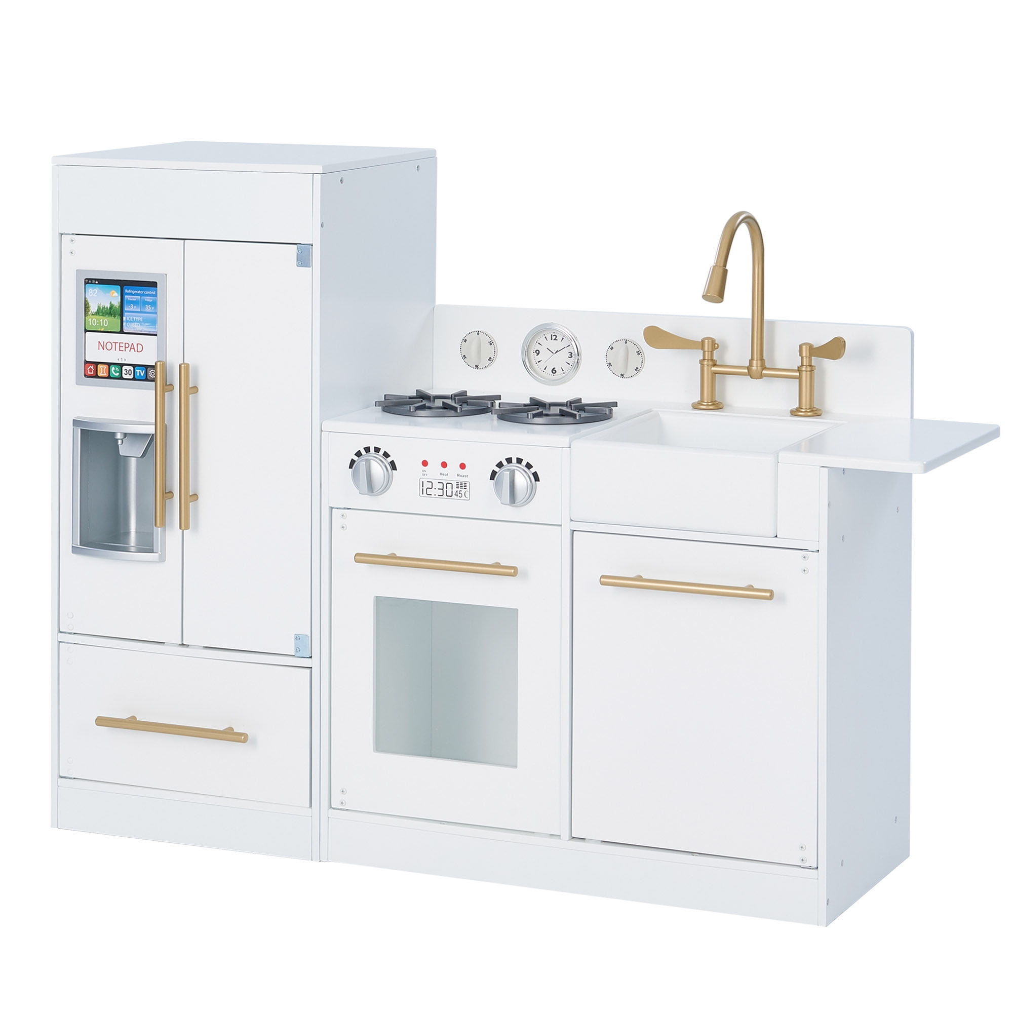 Teamson Kids Modern Play Kitchen, Modular Design, White and Gold