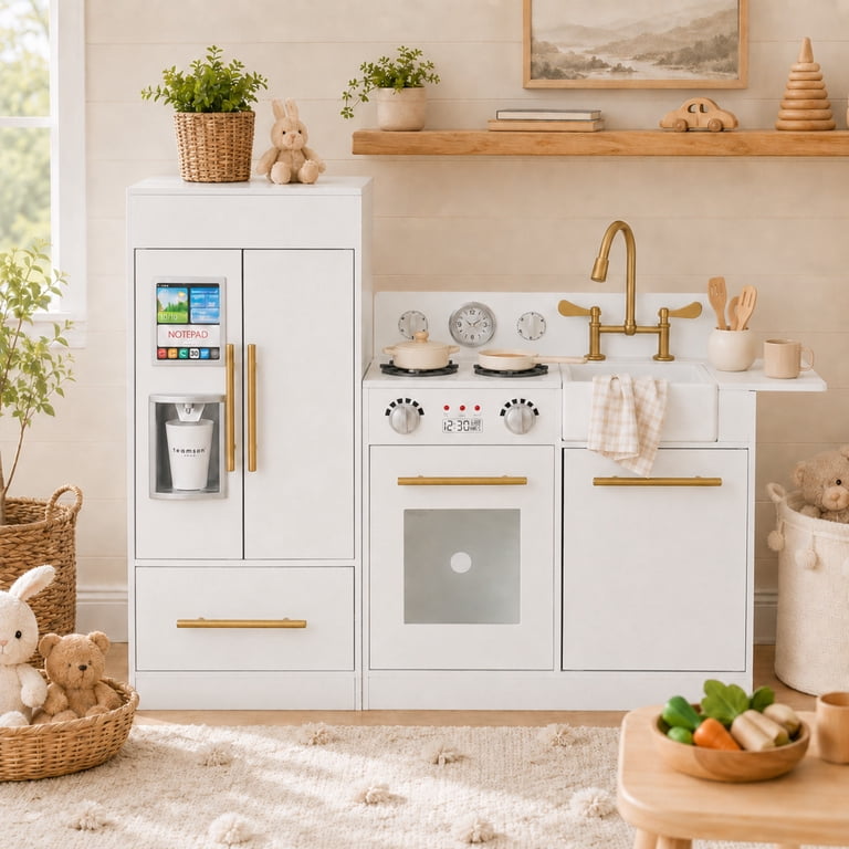 Teamson Kids, Kids Wooden Play Kitchen, White, Modern Modular