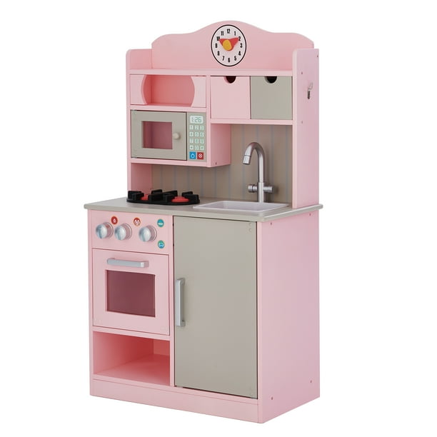 Teamson Kids Little Chef Florence Classic Kids Kitchen Playset with 5 Accessories, Pink/Gray ...