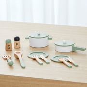 Teamson Kids Little Chef Frankfurt Wooden Cookware Play Kitchen accessories For 3 Year And Up, Green