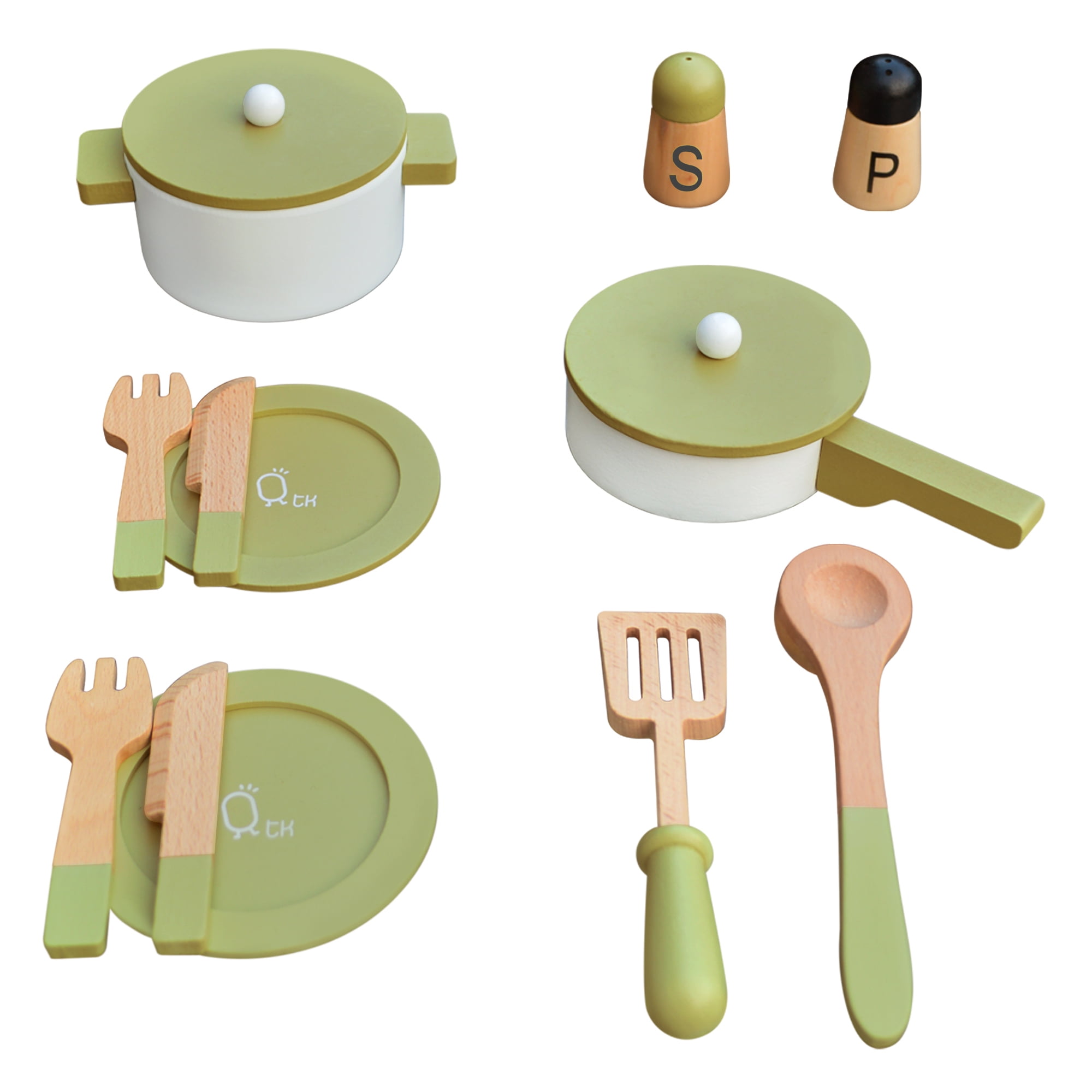 Teamson Kids - Little Chef Frankfurt Wooden Cookware Play Kitchen Accessories - Green