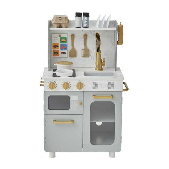 Teamson Kids Little Chef Memphis Play Kitchen with 16 Accessories, Gray/Gold