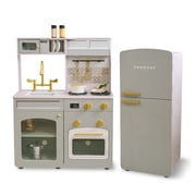 Teamson Kids Little Chef Normandy Vintage Wooden Play Kitchen with Modular Fridge, Microwave, Storage & Accessories, Green