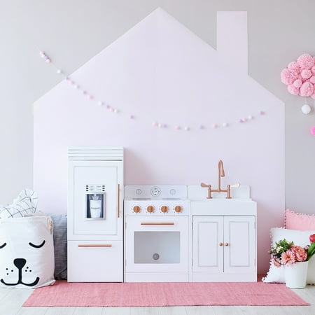 Teamson Kids Little Chef Paris Modular Play Kitchen with Refrigerator, Range Stovetop Oven, Sink, Ice Maker, White/Rose Gold