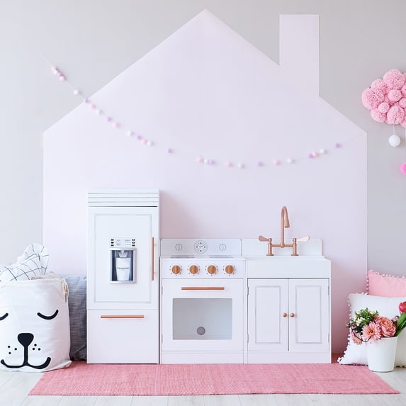 Teamson Kids Little Chef Paris Modular Play Kitchen with Refrigerator, Range Stovetop Oven, Sink, Ice Maker, White/Rose Gold