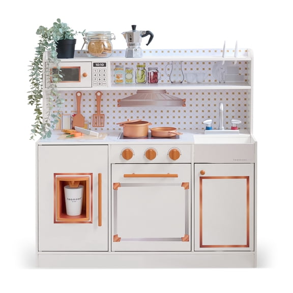 Teamson Kids Little Chef St. Louis Wooden Play Kitchen with 15 Accessories, Pretend Kitchen Set with Sink & Ice Dispenser