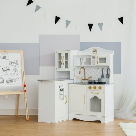Teamson Kids Little Chef Upper East Retro Play Modular Kitchen with Light and Sound Effects, Ice Maker, Oven, Microwave & 8-Piece Accessory Set