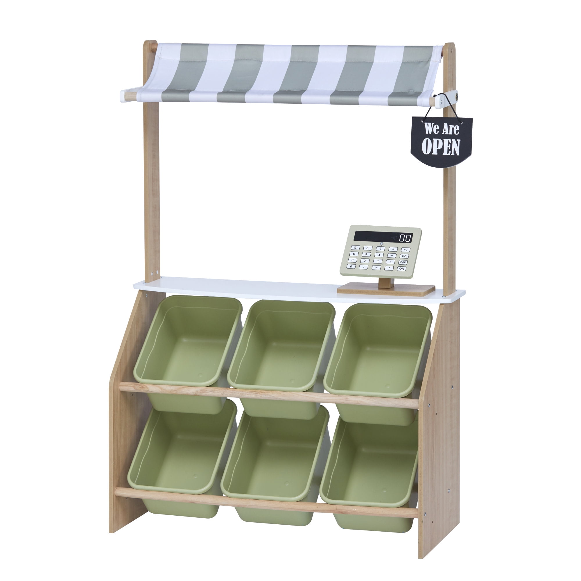 Teamson Kids Little Shopper Farmers' Market Play Stand, Olive