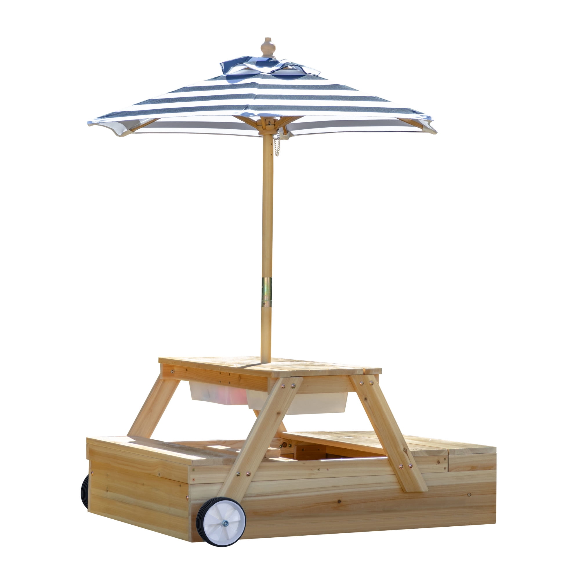 Teamson Kids Outdoor Explorer 2-in-1 Wooden Sandbox + Picnic Table