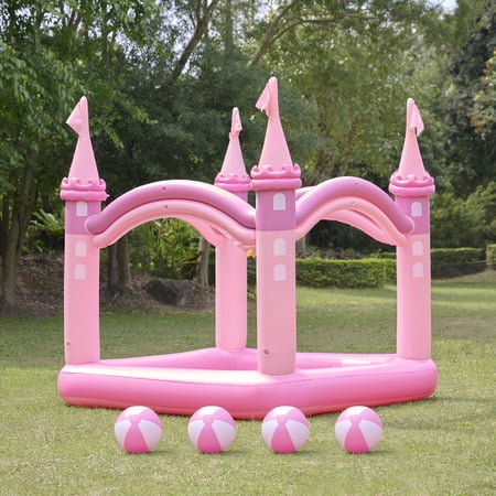 Teamson Kids Water Fun Castle Inflatable Kiddie Pool with Sprinklers, Pink