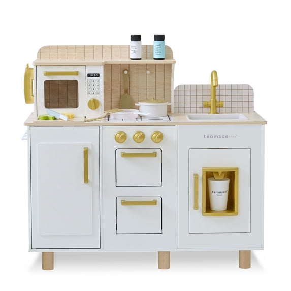 Teamson Little Chef Hampton Wooden Play Kitchen for Kids – Pretend Play Kitchen Set with Ice Dispenser, Microwave, Sink & Accessories, Ideal for Kids 3 Years and Up