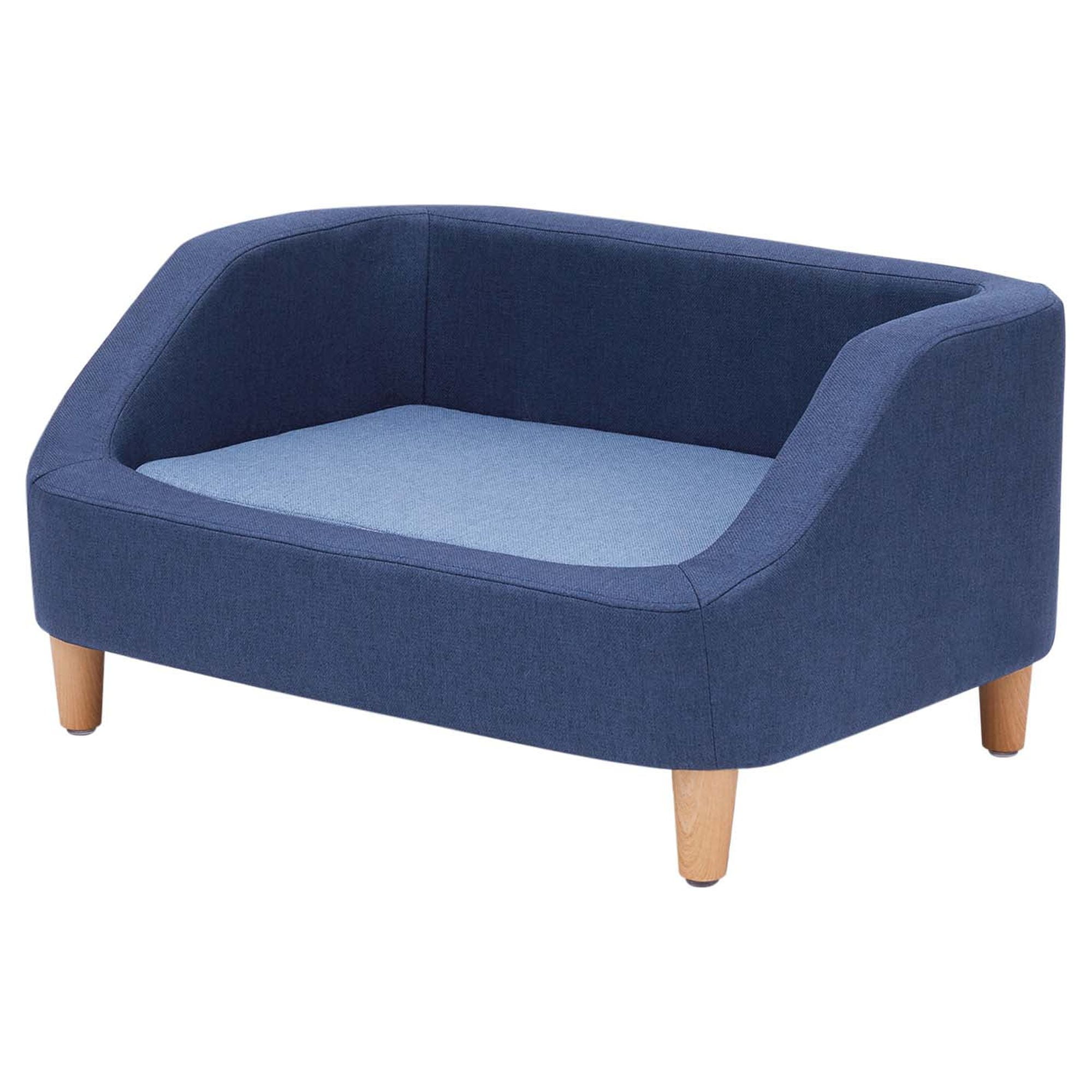 Small Navy Linen Upholstered Elevated Pet Sofa