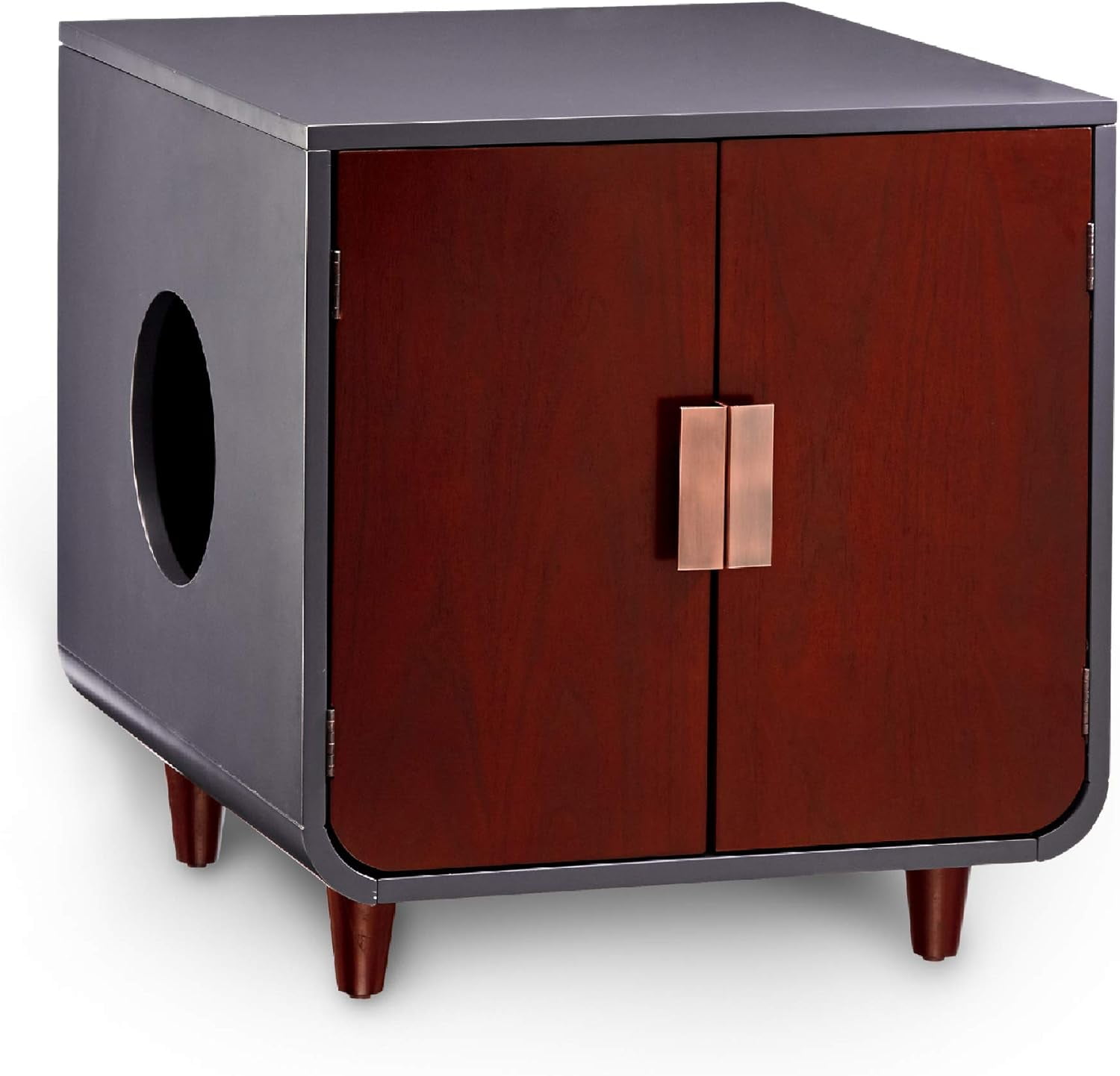 Mocha Walnut Mid-Century Modern Cat Litter Box Enclosure