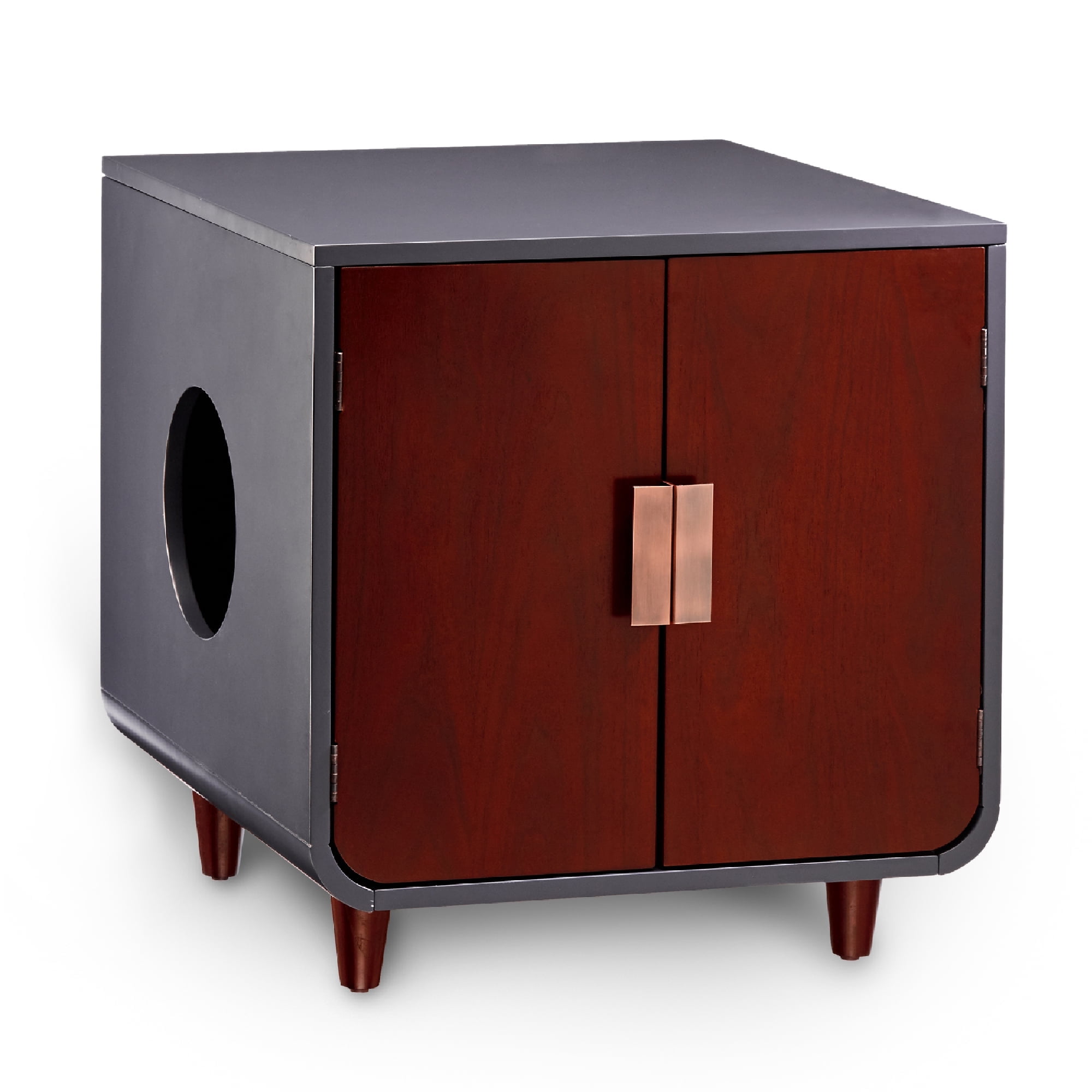 Mocha Walnut Mid-Century Modern Cat Litter Box Enclosure