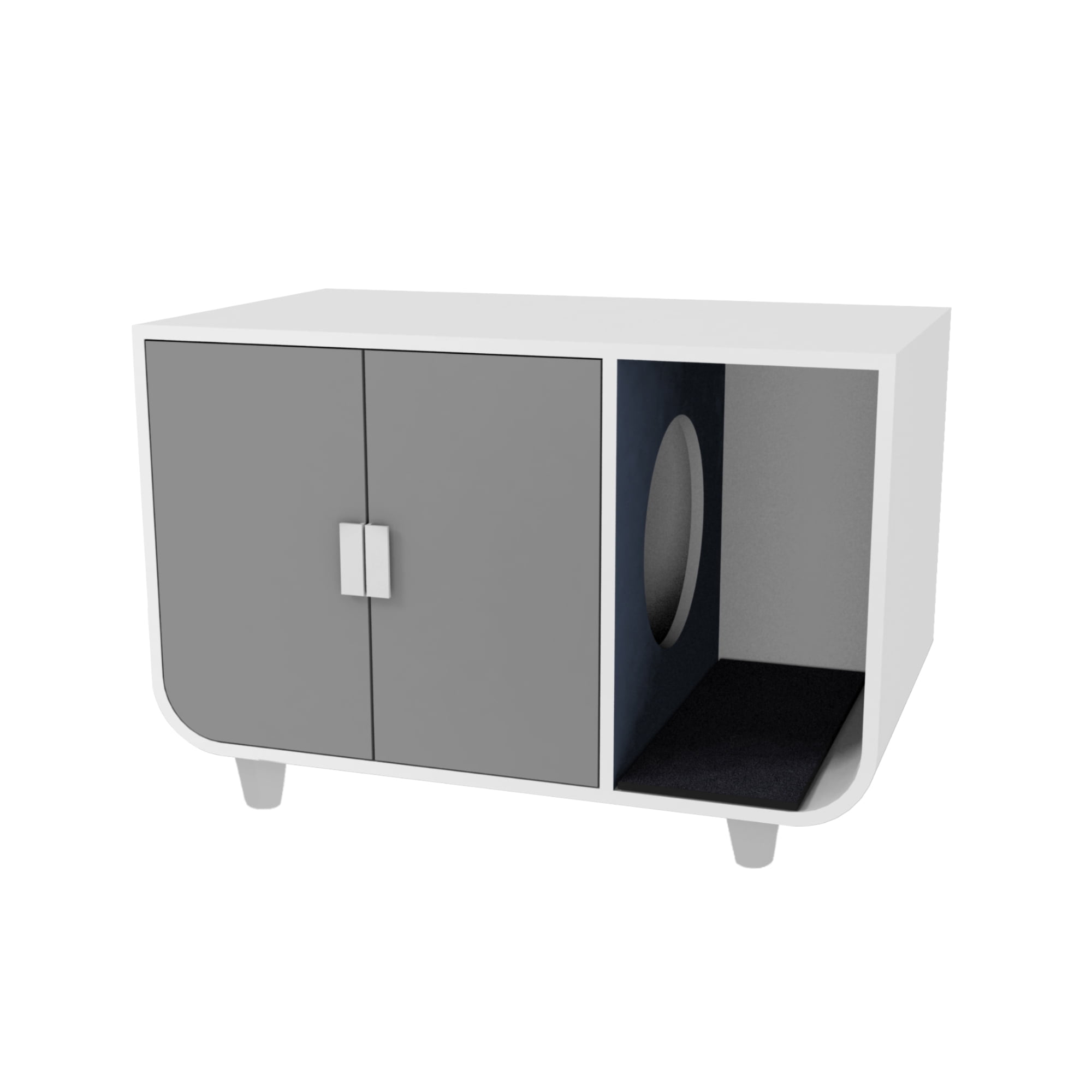 Teamson Pets Large Dyad Wooden Cat Litter Box Enclosure and Cabinet/Side Table, Alpine White/Gray