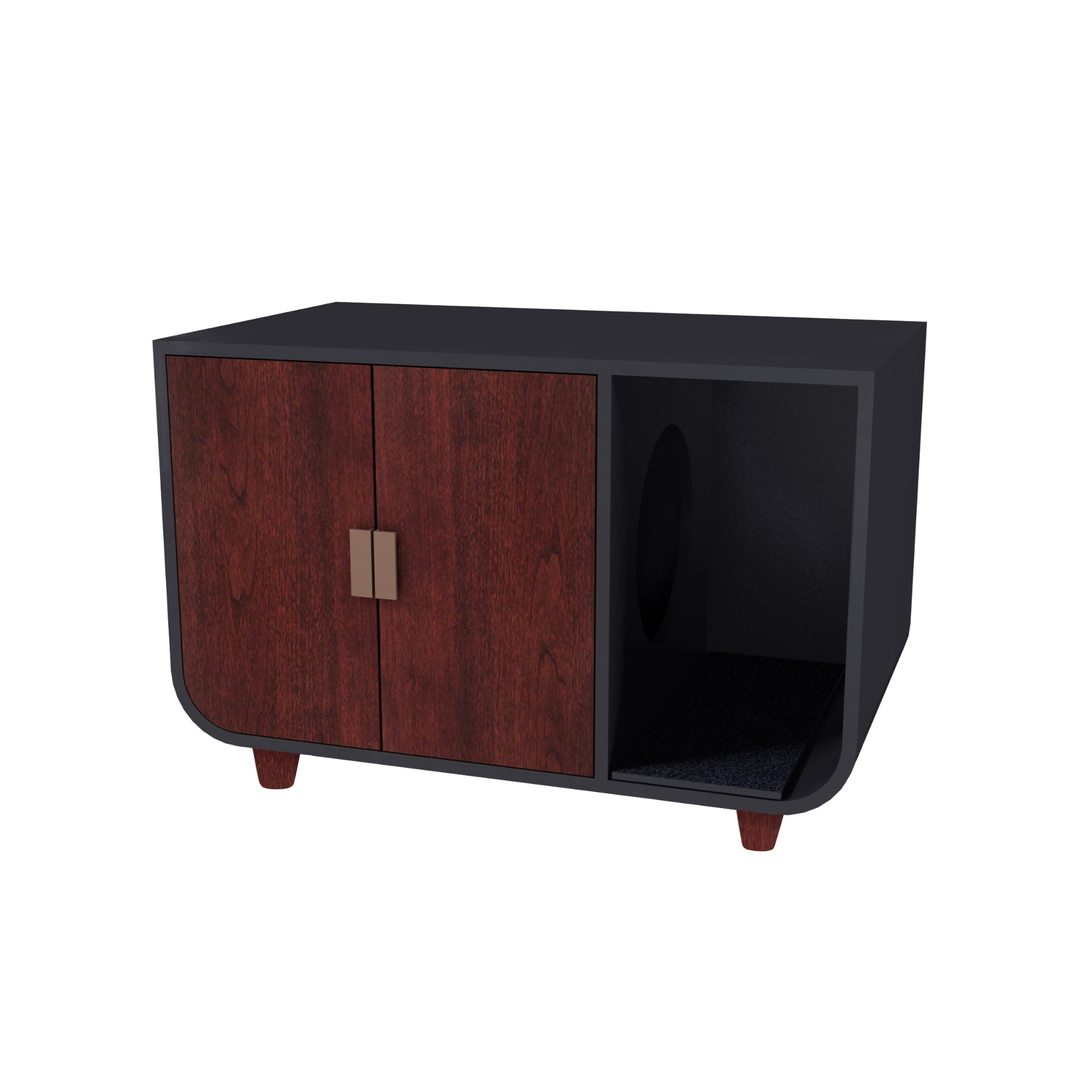 Teamson Pets Wooden Cat Washroom Litter Box Enclosure Furniture and End Table- Mocha Walnut-large