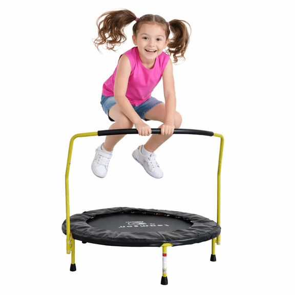 Teamson by Crowntec 36'' Trampoline for Toddlers, Foldable Mini Indoor/Outdoor Trampoline with Foam Handle, Recreational Jump Toy, Birthday Gift for Boys & Girls Age 3+