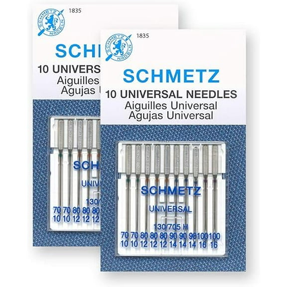 Teamwork 20 Schmetz Universal Sewing Machine Needles - Assorted Sizes - 2 Cards