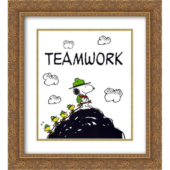 Teamwork 2x Matted 20x24 Gold Ornate Framed Art Print by Peanuts