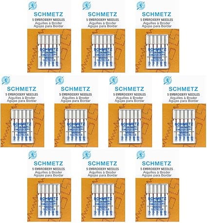 Teamwork 50 Schmetz Embroidery Sewing Machine Needles - Assorted Sizes - Box of 10 Cards