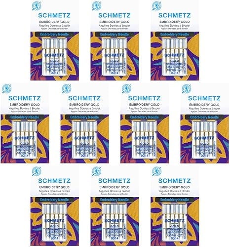 Teamwork 50 Schmetz Gold Embroidery Sewing Machine Needles - Size 90/14 - Box of 10 Cards