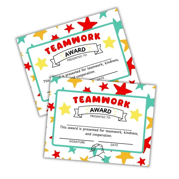 Teamwork Award 30pk 8.5x11 Team Club Sports Camp Superlatives Most Likely to Work Office Class End of Year Teacher Student Recognition