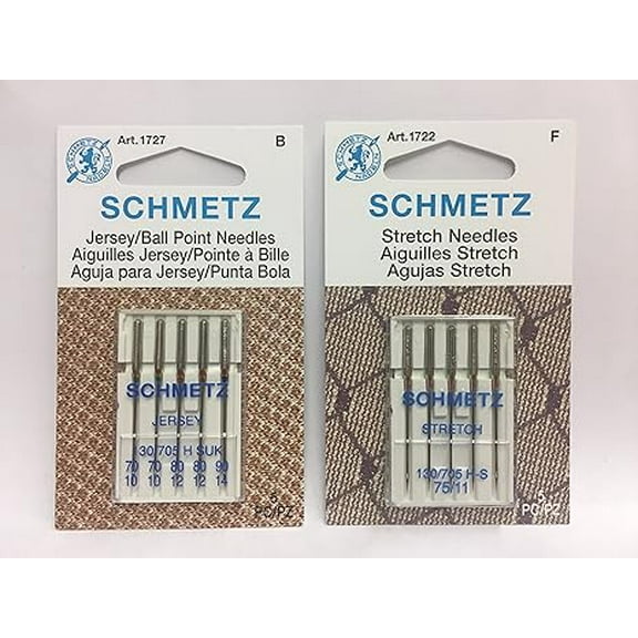 Teamwork Bundle Schmetz Sewing Machine Needles for Stretch and Knitwear Fabrics-5 Each Stretch and Jersey Ball Point