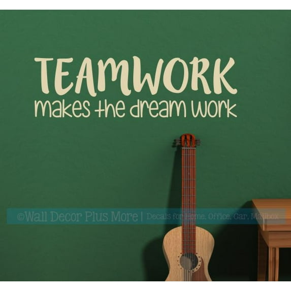 Teamwork Make the Dream Work Inspiring Office School Wall Art Decal Quote Vinyl Sticker 23x7-Inch Beige
