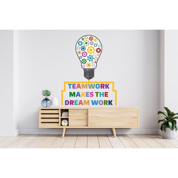 Teamwork Makes the Dream Work Office Wall Decal – Inspirational Business Quote Wall Sticker for Office, Conference Room & Workplace Decor