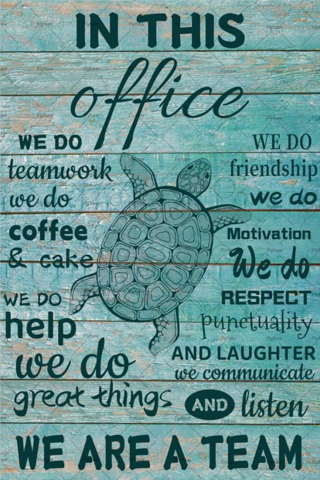 We Do Teamwork Metal Tin Sign Teal Sea Turtle Office Tin Signs Office ...