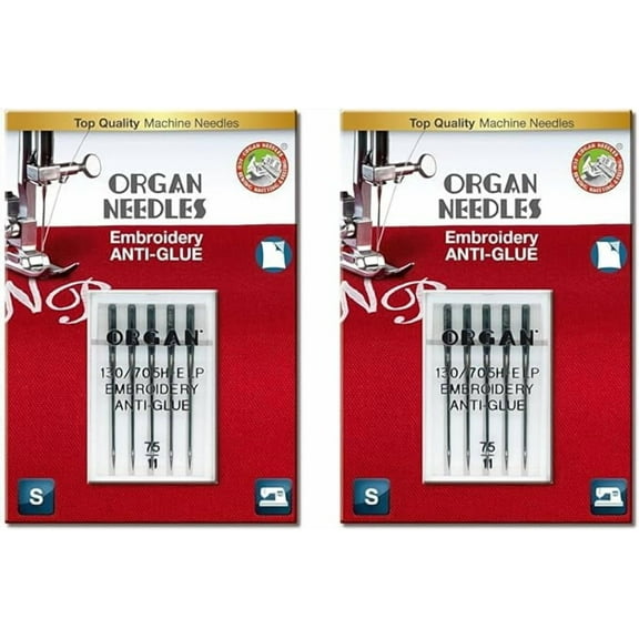 Teamwork ORGAN NEEDLES 75/11 Anti-Glue Embroidery x 5 Needles, 1 Count (Pack of 2)