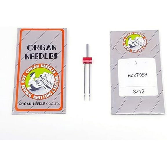 Teamwork Organ Double Needle for Topstitching, Stretch, Zig-Zag and More ~ 1 Twin Needle ~ Multiple Sizes (3/12 (Metric: 80)