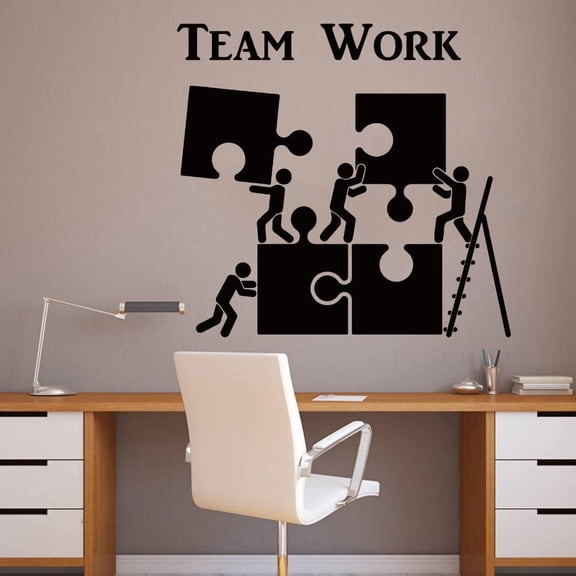 Teamwork Quote Wall Decals Office School Team Work Puzzle Ladder Worker Wall Sticker Kids Room Dorm Vinyl Office Decor Mural 40cmx37cm