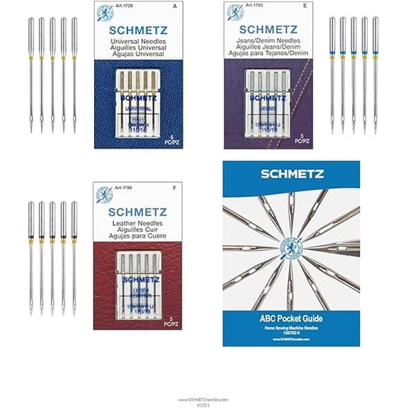 Teamwork SCHMETZ Heavy Duty Sewing Machine Needle Combo Pack (15 Needles Total and 1 SCHMETZ ABC Pocket Guide)