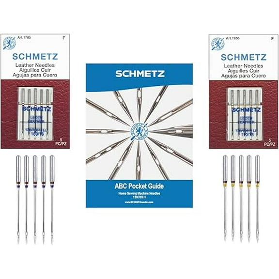 Teamwork SCHMETZ Leather Sewing Machine Needle Combo Pack (10 Needles Total and 1 SCHMETZ ABC Pocket Guide)