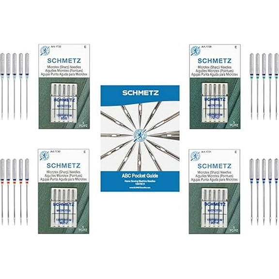 Teamwork SCHMETZ Microtex Sewing Machine Needle Combo Pack (20 Needles Total and 1 SCHMETZ ABC Pocket Guide)