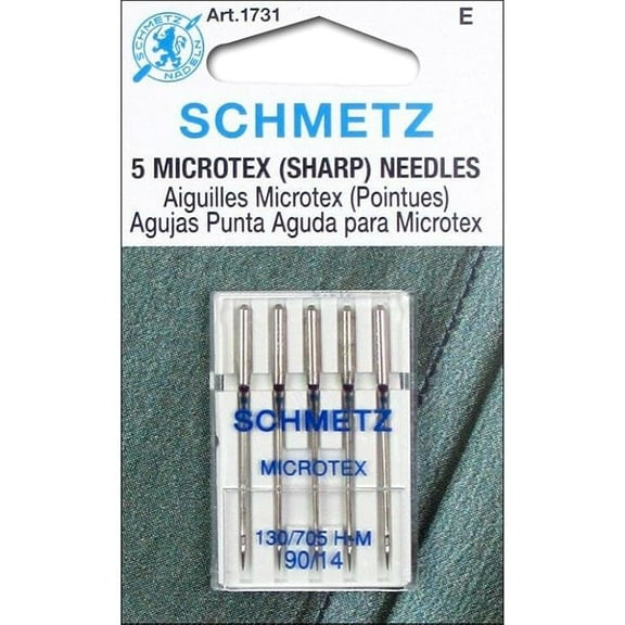 Teamwork SCHMETZ Microtex Sharp Sewing Machine Needles - Quilting & Topstitching Supplies, Size 90/14, 5-Needle Card, Pack of 1