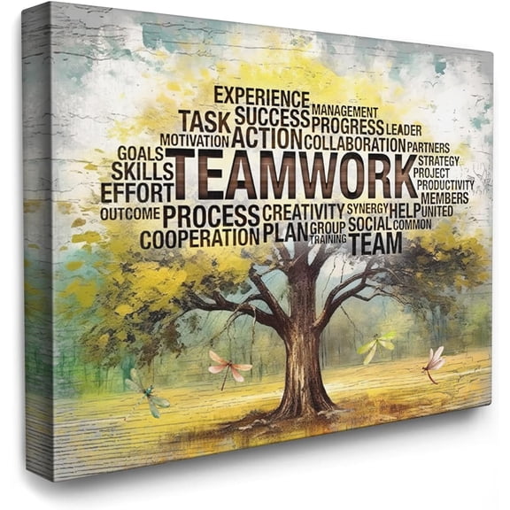 Teamwork Tree Canvas Wall Art for Office Inspirational Painting Office Wall Decor Framed Motivational Quotes Posters Home for Office Living Room Bedroom Decoration 12x16 inch