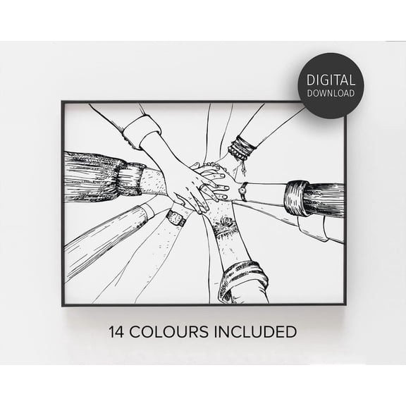 Teamwork Wall Art Office Decor Hands Stacked Team Motivation Poster Workplace Positivity, Poster Home Decor , Poster Print Only