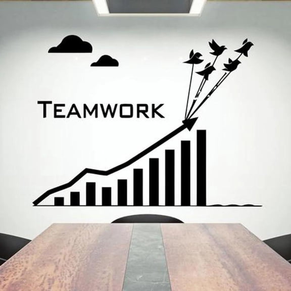 Teamwork Wall Decal Rising Data Vinyl Wall Sticker Office Creative Decor Motivational Inspire Idea Cloud Birds Mural Art 42x31cm